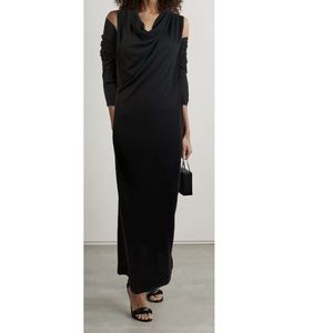 DONNA KARAN collection knit BODY HUGGING COLD SHOULDER BLACK MAXI DRESS